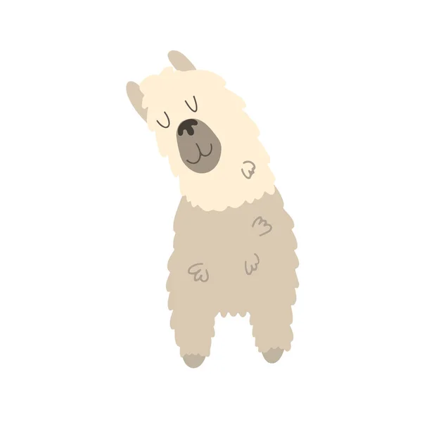 Alpaca Ilustração Crianças Vetoriais Desenho Animado Estilo Desenhado Mão Para — Vetor de Stock