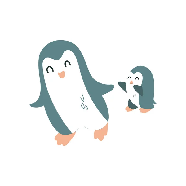 Penguins Spelar Catch Vektorbarnens Illustration Isolerad Vitt För Tryckning Plantskoleinredning — Stock vektor