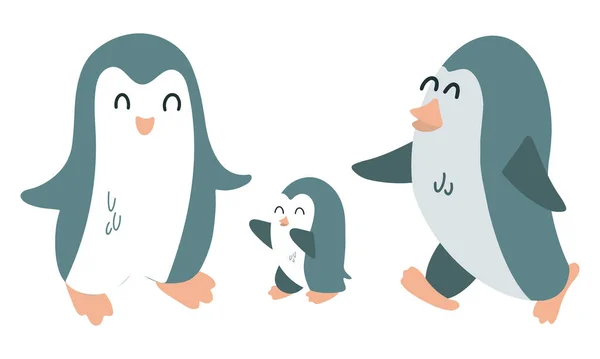 Penguins Föräldrar Och Barn Vektorbarnens Illustration Isolerad Vitt För Tryckning — Stock vektor