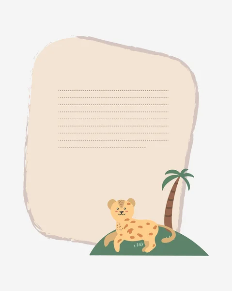 Tarjeta Vectorial Para Niños Con Leopardo Isla Plantillas Texto Para — Archivo Imágenes Vectoriales