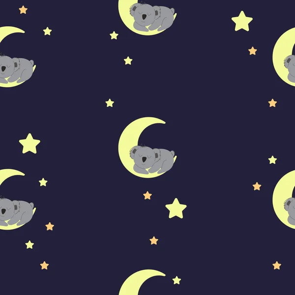 Спящая Коала Луне Среди Звёзд Бесшовный Шаблон Декоративные Обои Детской — стоковый вектор