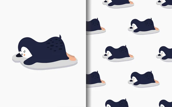 Roztomilí Tučňáci Soubor Vektorových Pozadí Ilustrací Dětské Ilustrace Kresleném Stylu — Stockový vektor
