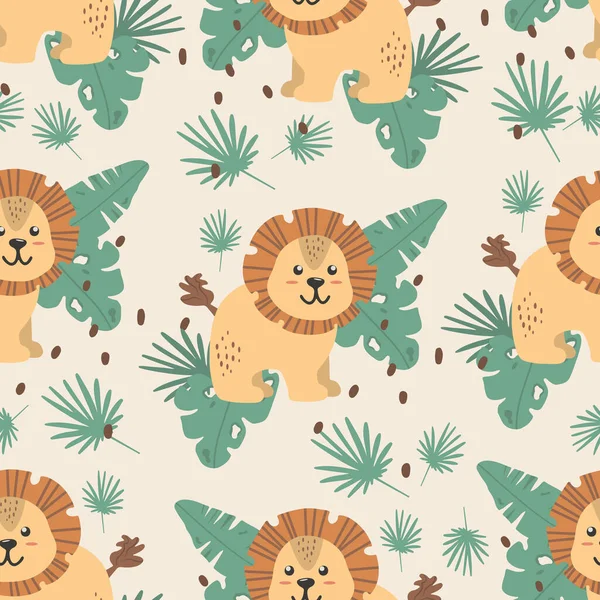 Seamless Pattern Cute Lions Decorative Wallpaper Nursery Vector Suitable Children — Stock Vector