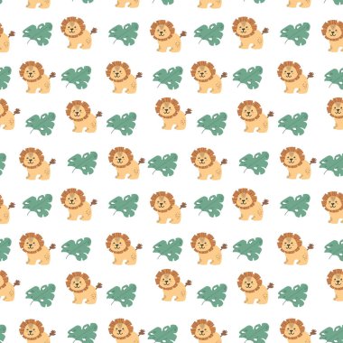 Tatlı aslanlarla kusursuz desen. Çocuk odası için vektör içinde dekoratif duvar kağıdı, çocuk kıyafetleri, iç tasarım, ambalaj, baskı için uygun