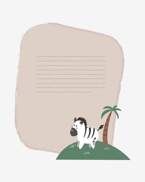 Cartão Criança Vetora Com Uma Zebra Ilha Modelos Texto Para — Vetor de Stock