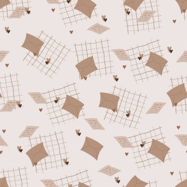 Zarflarla kusursuz bir arka plan. Çizgi film tarzı. Kartlar, davetiyeler, posterler, afişler, el ilanları, ambalaj kağıtları için uygun vektör resmi