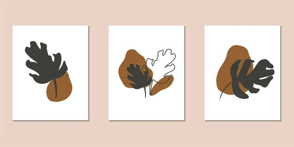 一套带有热带叶子的斯堪的纳维亚风格抽象纹理卡片 矢量图解 适用于明信片 小册子 图库矢量图片