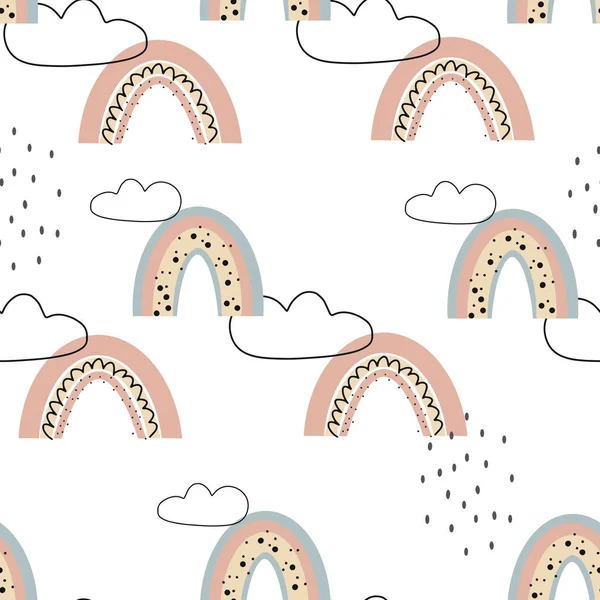 Fondo Sin Costuras Con Arco Iris Lindo Nubes Ilustración Infantil — Vector de stock