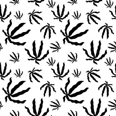 Yaprak siluetleriyle soyut, pürüzsüz desen. Tekstil, duvar kağıtları, kartpostallar, ambalaj kağıtları için vektör resmi