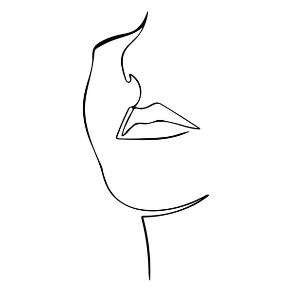 一个年轻女子的抽象画像是用一条线画的 简约的轮廓轮廓 把重点放在嘴唇上在白色背景上孤立的向量图 矢量图形