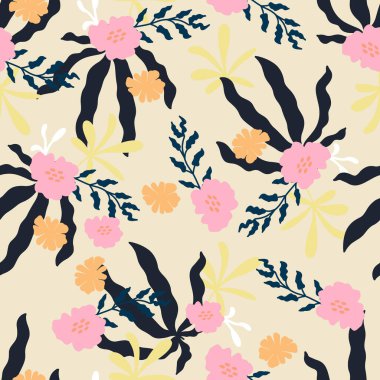 Yapraklı, soyut, pürüzsüz desen. Tekstil, duvar kağıtları, kartpostallar, ambalaj kağıtları için vektör resmi