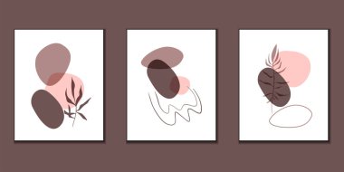 Moda minimumda soyut illüstrasyon. Çiçeksel elementli noktalar. Duvar dekorasyonu, kartpostal tasarımı, kıyafet baskısı için vektör illüstrasyonları