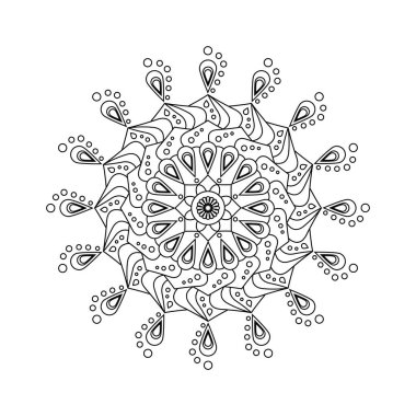 Mandala. Stres önleyici boyama kitabı. Mehendi 'nin şablonu. Orijinal çizim. Vektör çizimi. Beyaz bir arkaplanda izole edilmiş