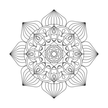Mandala. Stres önleyici boyama kitabı. Mehendi 'nin şablonu. Orijinal çizim. Vektör çizimi. Beyaz bir arkaplanda izole edilmiş