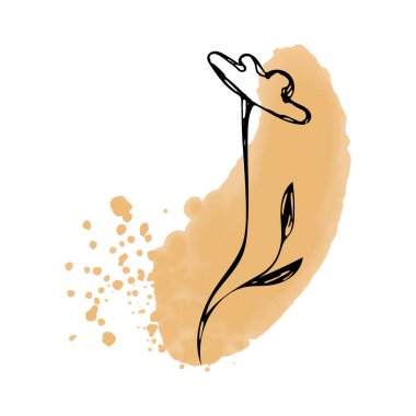 Soyut bir çiçek suluboya bir nokta üzerinde tek bir çizgi ile çizilir. Soyut doku. Metnin ve logoların için..