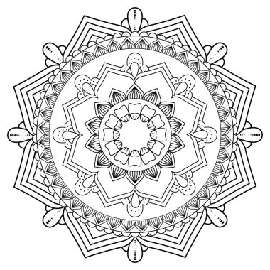 Mandala. Stres önleyici boyama kitabı. Mehendi 'nin şablonu. Orijinal çizim. Vektör çizimi. Beyaz bir arkaplanda izole edilmiş.