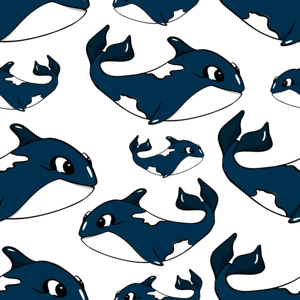 Padrão Sem Costura Com Baleias Assassinas Estilo Dos Desenhos Animados — Vetor de Stock