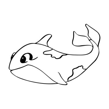 Orka. Siyah beyaz taslak. Çizgi film tarzında vektör görüntüsü. Çocuk boyama kitabı.