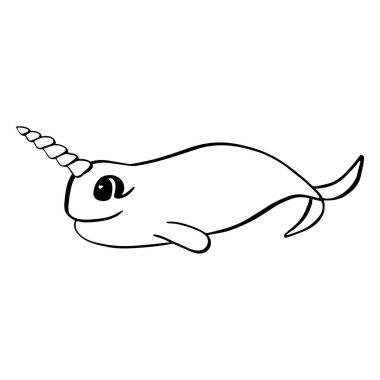 Deniz gergedanı. Siyah beyaz taslak. Çizgi film tarzında vektör görüntüsü. Çocuk boyama kitabı.