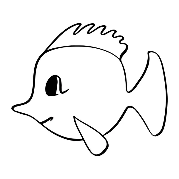 Poisson Contour Noir Blanc Image Vectorielle Style Dessin Animé Livre — Image vectorielle