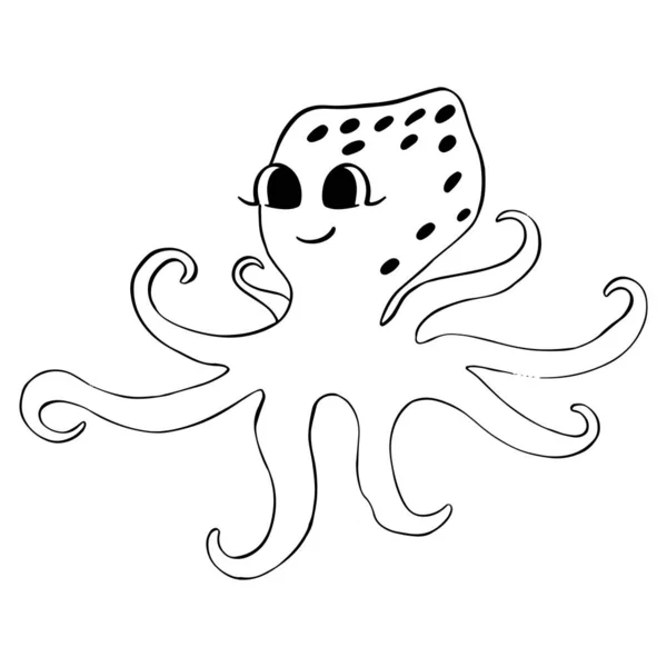 Pulpo Esquema Blanco Negro Imagen Vectorial Estilo Dibujos Animados Libro — Vector de stock