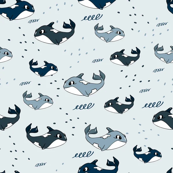 Padrão Sem Costura Com Golfinhos Bonitos Ilustração Crianças Vetoras Para — Vetor de Stock