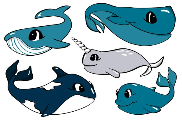 Vector Cute Set Design Elements Underwater World Vector Illustration Cartoon — Vector de stock