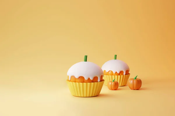 Minimális Sütőtök Cupcake Fehér Cukormáz Halloween Jön Ősszel Gyönyörű Napsütés — Stock Fotó