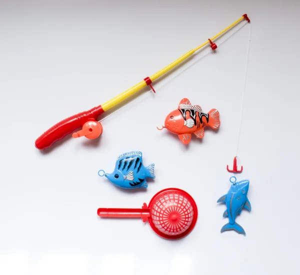 Ein Spielzeug-Set zum Angeln mit Angel und Fisch — Stockfoto