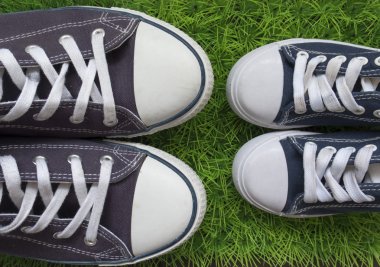 Classic sneakers on the green grass clipart