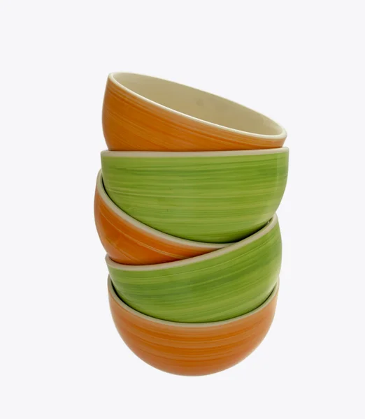 Seramik turuncu ve yeşil kase, parlak, seramik