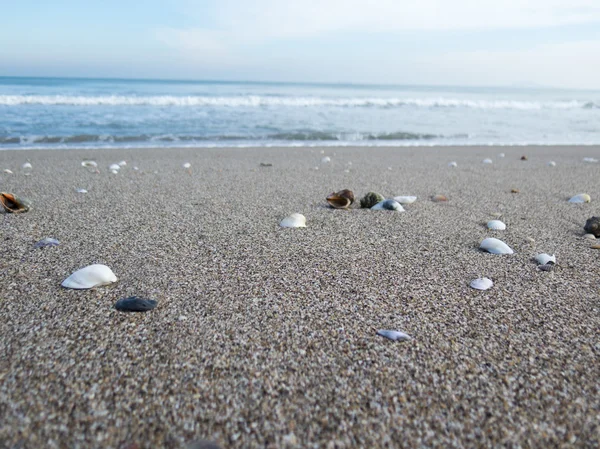 Blauwe hemel en zee, Rakosi op het zand bij zonsondergang — Stockfoto