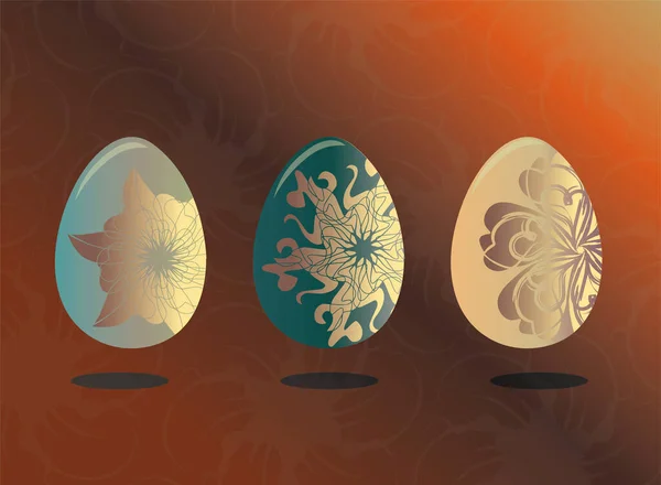 Пасхальные Яйца Цветочным Орнаментом Коричневом Оранжевом Градиентном Фоне — стоковый вектор