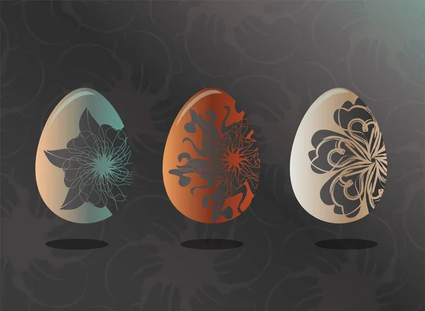 Пасхальные Яйца Цветочным Орнаментом Коричневом Оранжевом Градиентном Фоне — стоковый вектор