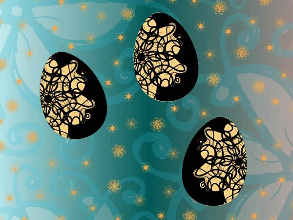 Пасхальные Яйца Узорами Синем Градиентном Фоне — стоковый вектор
