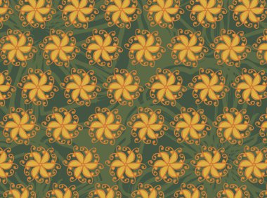 Yeşil sırtüstü uzanan sarı bahar çiçek desenleri