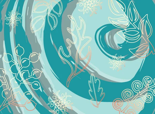 Mavi arkaplanda bej rengi çiçek desenleri var..