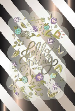 Çizgili arka planda kart çekme ve çiçek desenleri var.