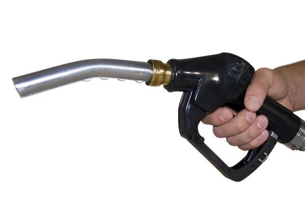 Male hand holding black pump — Stock Photo, Image
