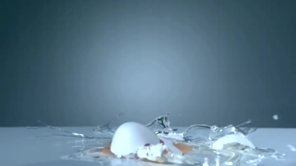 Яйцо падает в замедленной съемке - 1050 кадров в секунду — стоковое видео