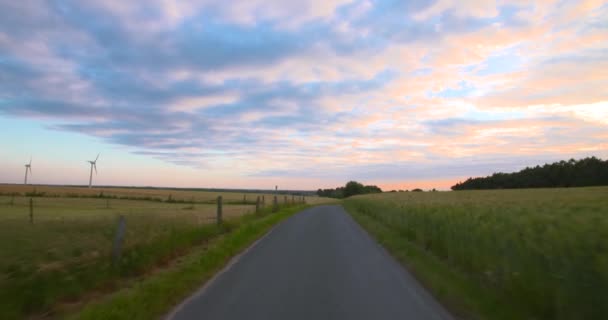 Conducción de un coche - POV-Track - Turbinas de energía eólica — Vídeo de stock