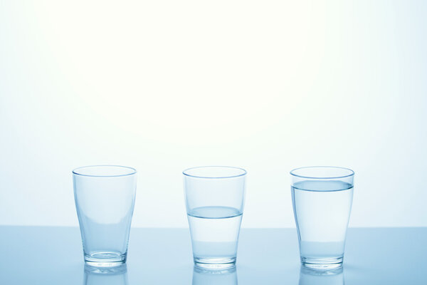 Three glasses with water