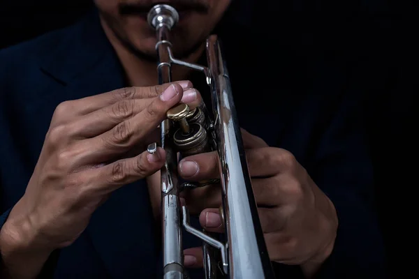 Primer Plano Clásico Trompeta Musical Banda Sinfónica — Foto de Stock