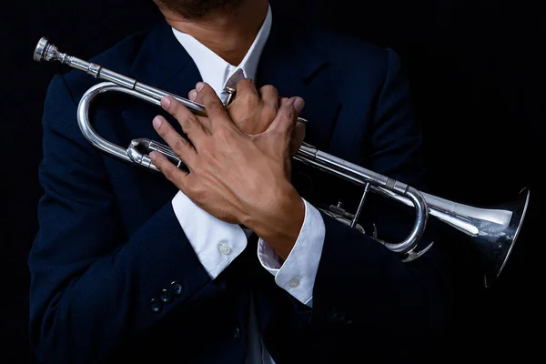 Närbild Klassiska Musikaliska Trumpet Symfoni Band — Stockfoto