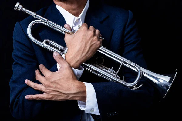 Närbild Klassiska Musikaliska Trumpet Symfoni Band — Stockfoto