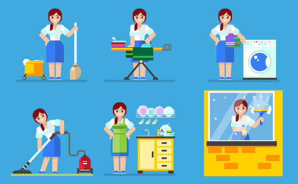 Стирка и уборка. Векторная иллюстрация семейных серий
.