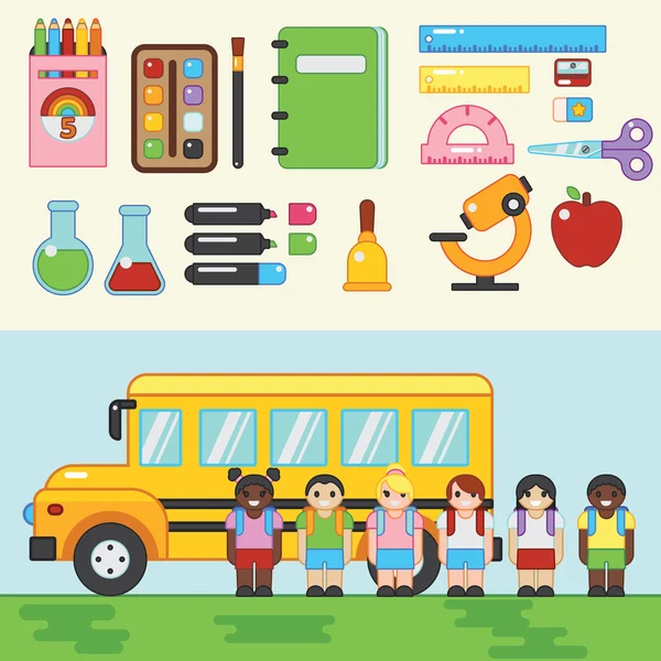 Vissza az iskolába. Gyermekek busz — Stock Vector