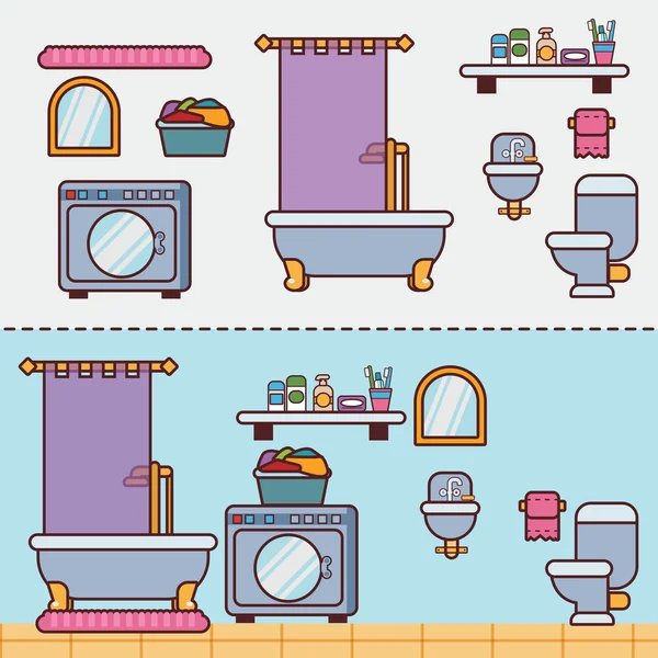 Salle de bain avec meubles de style plat — Image vectorielle