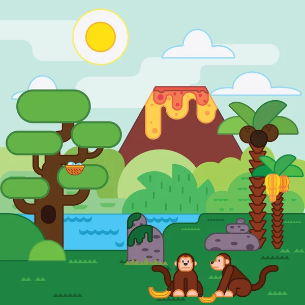 Isla, Selva, Paisaje tropical — Vector de stock