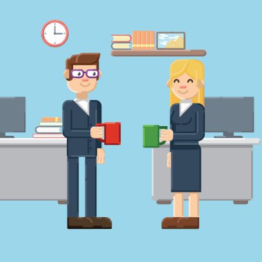 Ofisi ara, kadın ve erkek karakterler